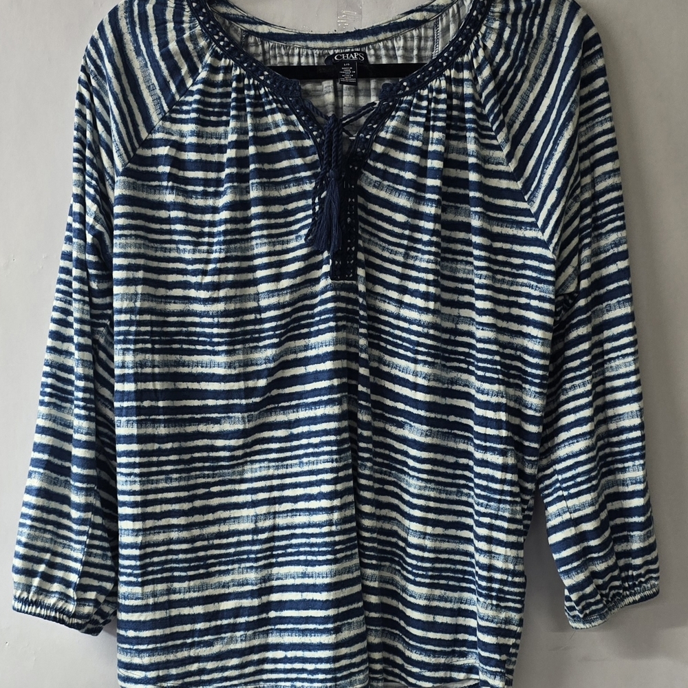 Chaps Blue and White Patterned Blouse